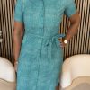 Mi Piace - Dress Short Sleeves Linnen Structure Print - Everglade