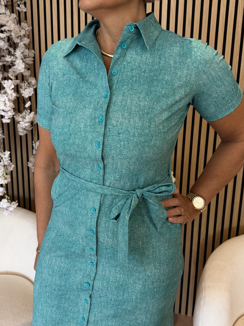 Mi Piace - Dress Short Sleeves Linnen Structure Print - Everglade