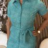 Mi Piace - Dress Short Sleeves Linnen Structure Print - Everglade