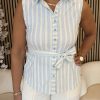 Triple Nine - Blouse cut sleeves with stripes and belt - L.Blue