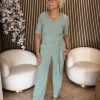 Triple Nine - Jumpsuit short sleeves v neck with zip - Sage green
