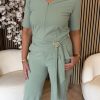 Triple Nine - Jumpsuit short sleeves v neck with zip - Sage green