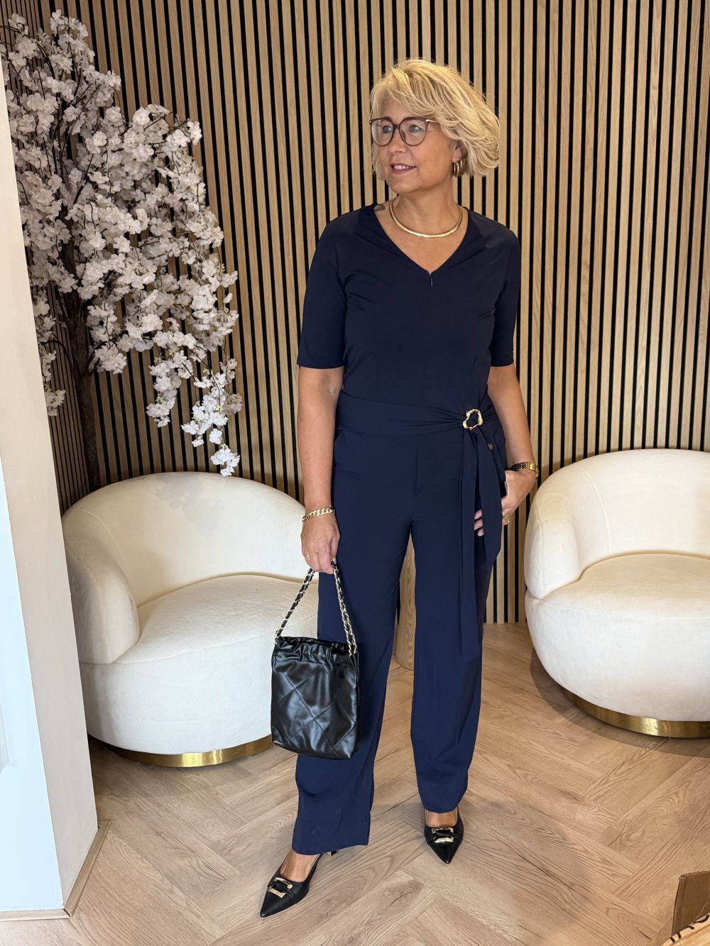 Triple Nine - Jumpsuit short sleeves v neck with zip - Navy
