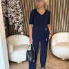 Triple Nine - Jumpsuit short sleeves v neck with zip - Navy