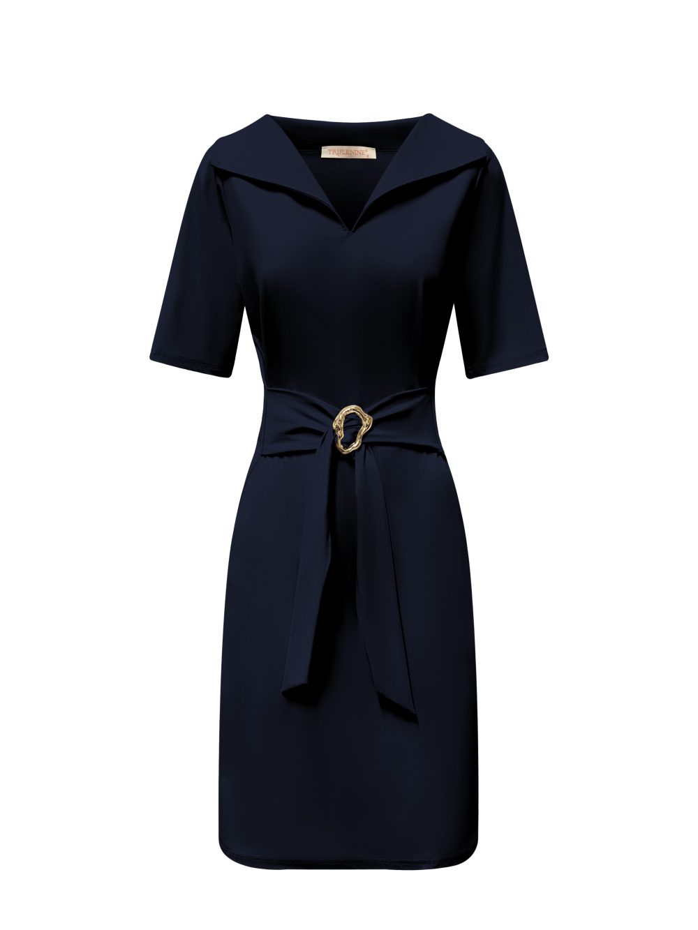 Triple Nine - Dress with broad collar and belt - Navy | Morgen in huis!