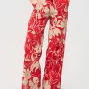 Mi Piace - Trousers Straight Tropical Hibiscus Print - Red