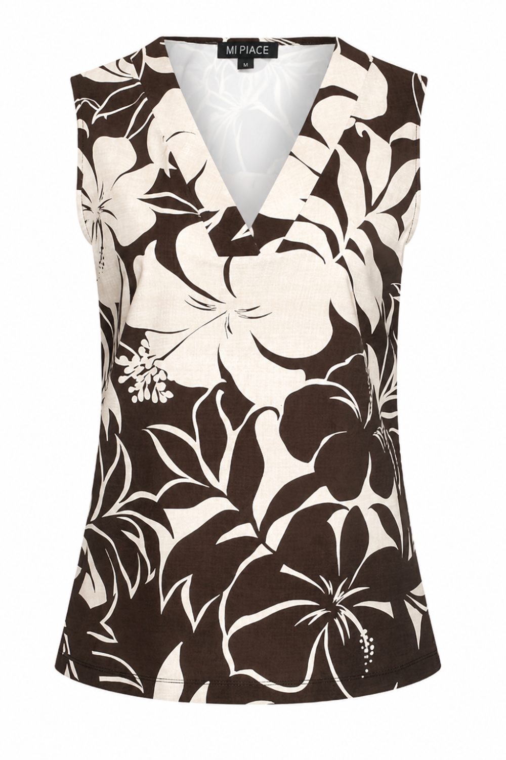 Mi Piace - Top Tropical Hibiscus Print - Espresso