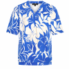 Mi Piace - Top V Neck Pleated Short Sl.Tropical Hibiscus Print - Nautic Blue