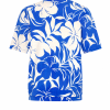 Mi Piace - Top V Neck Pleated Short Sl.Tropical Hibiscus Print - Nautic Blue