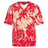 Mi Piace - Top V Neck Pleated Short Sl.Tropical Hibiscus Print - Red
