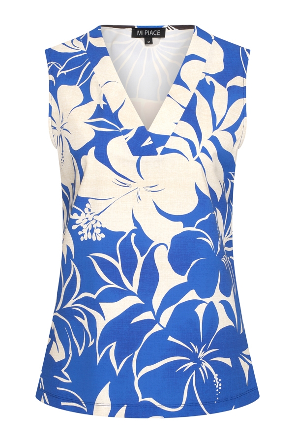 Mi Piace - Top Tropical Hibiscus Print - Nautic Blue