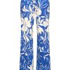Mi Piace - Trousers Straight Tropical Hibiscus Print - Nautic Blue