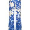 Mi Piace - Trousers Straight Tropical Hibiscus Print - Nautic Blue