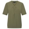 Mi Piace - Top V Neck Pleated Short Sl.- Olive