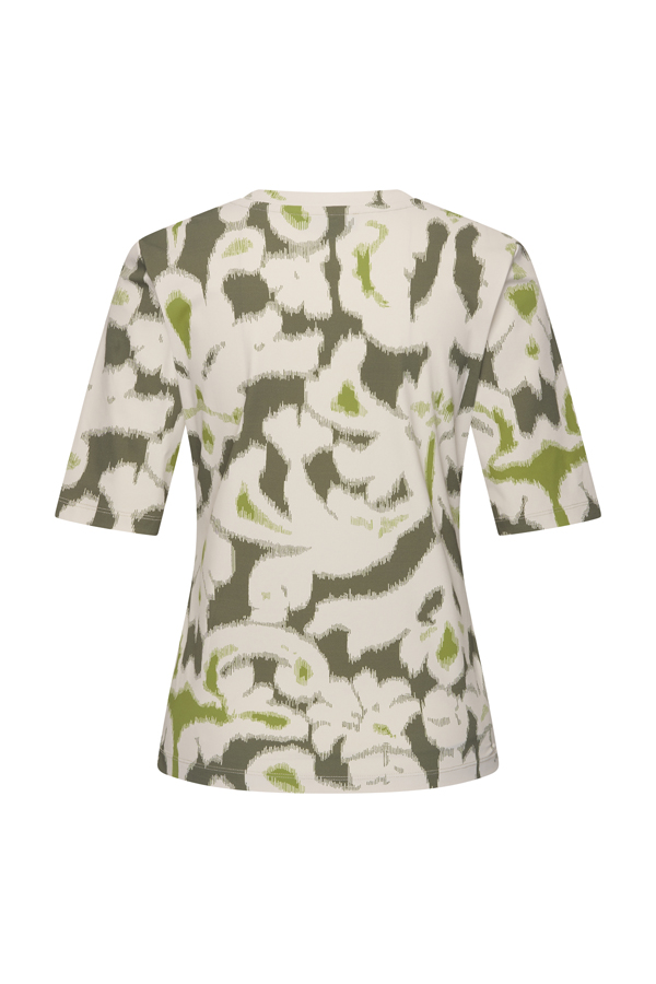 Mi Piace - T Shirt V Neck Ikat Ornaments Print - Olive