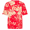 Mi Piace - Top V Neck Pleated Short Sl.Tropical Hibiscus Print - Red