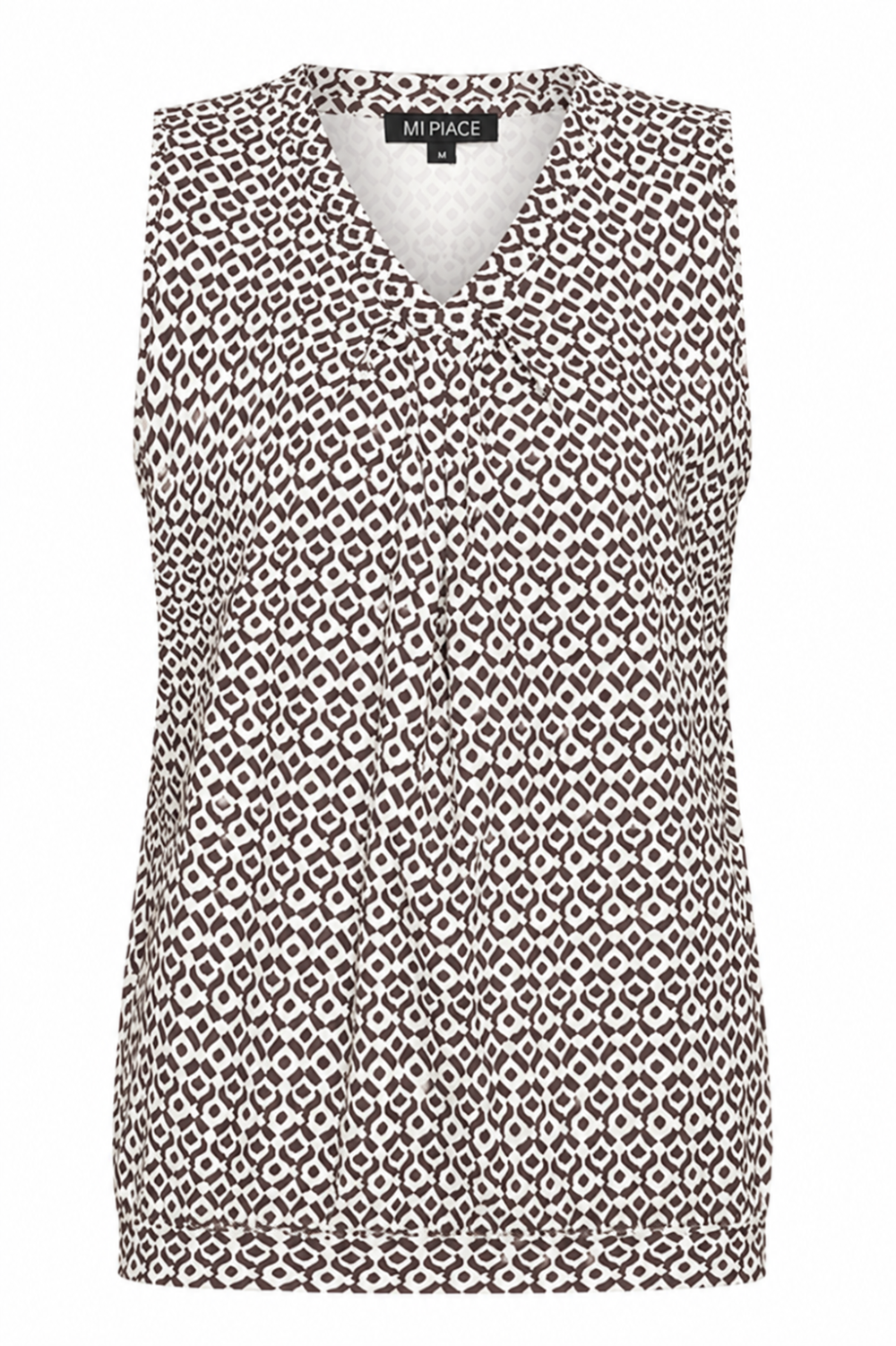 Mi Piace - Top V Neck Pleated Minimal Print - Espresso