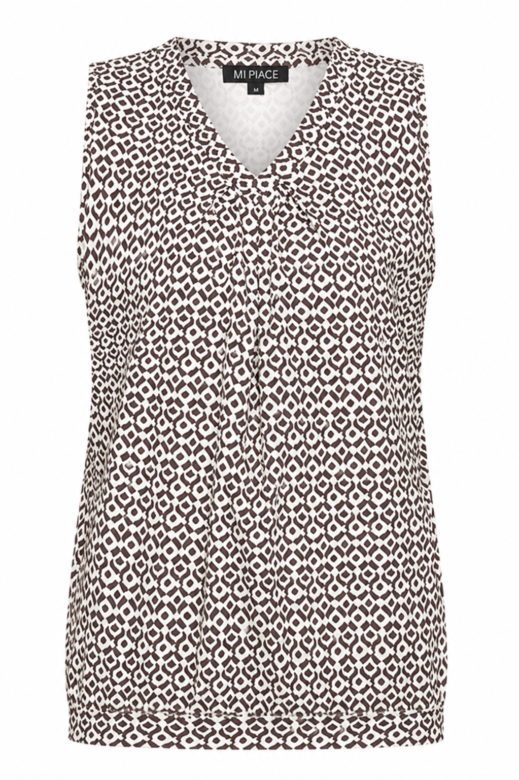 Mi Piace - Top V Neck Pleated Minimal Print - Espresso