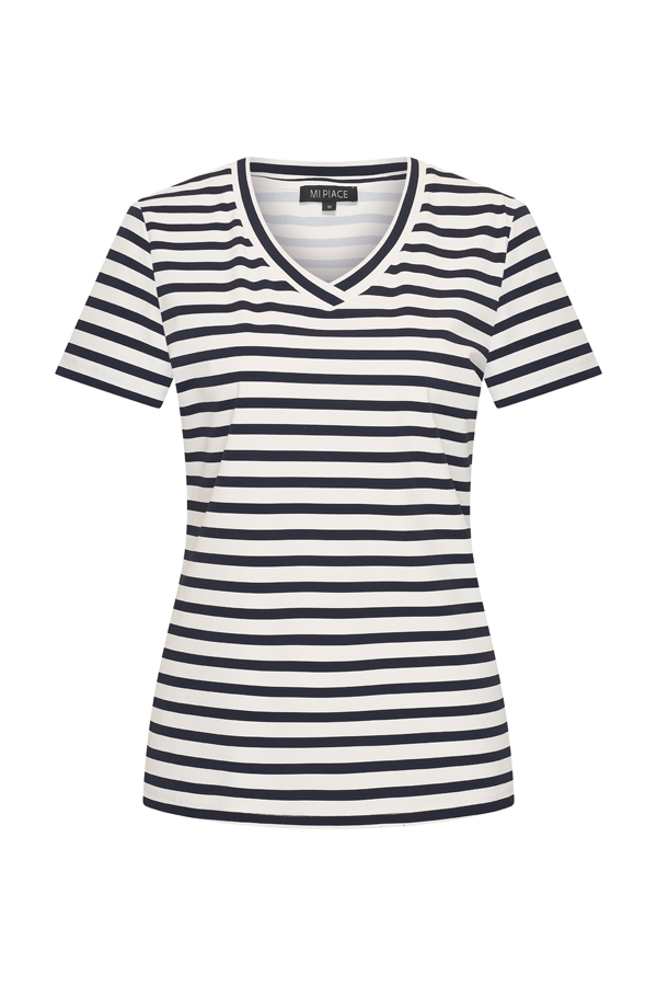 Mi Piace - T-shirt V Hals Stripe - Dark Blue | Off W.