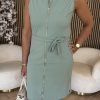 Triple Nine - Dress cut sleeves with zip and belt - Sage Green