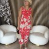 Mi Piace – Singlet Dress Tropical Hibiscus Print – Red