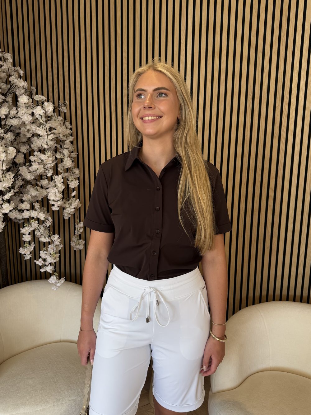 Mi Piace – Blouse Korte Mouwen – Espresso