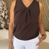 Mi Piace – Top V Neck Pleated – Espresso