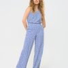 Mi Piace - Top V Neck Pleated Minimal Print - Nautic Blue