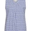Mi Piace - Top V Neck Pleated Minimal Print - Nautic Blue