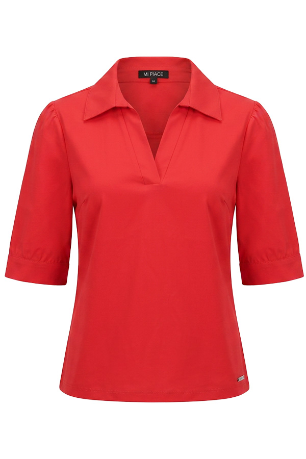 Mi Piace - Polo Top Puff Sleeves - Red
