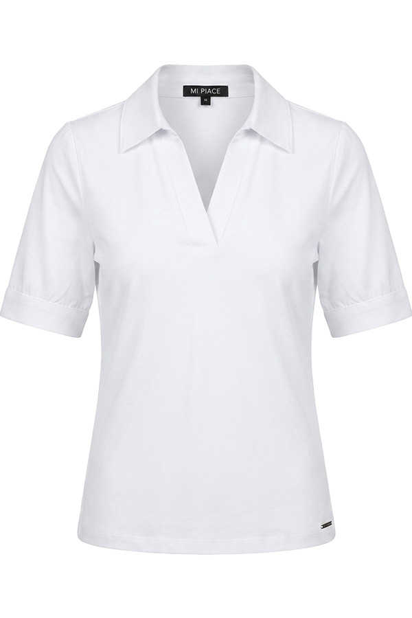 Mi Piace - Polo Top Puff Sleeves - White