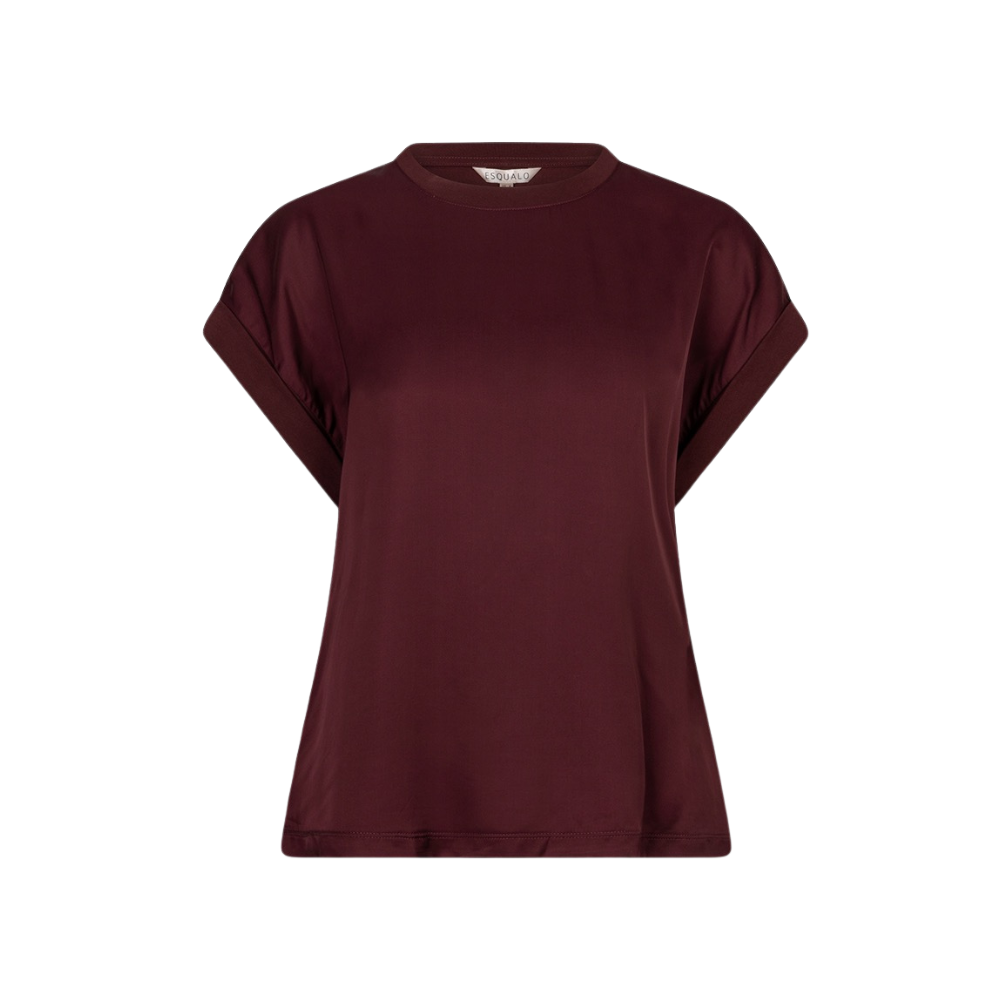 EsQualo - T-shirt roll up slve satin - Merlot