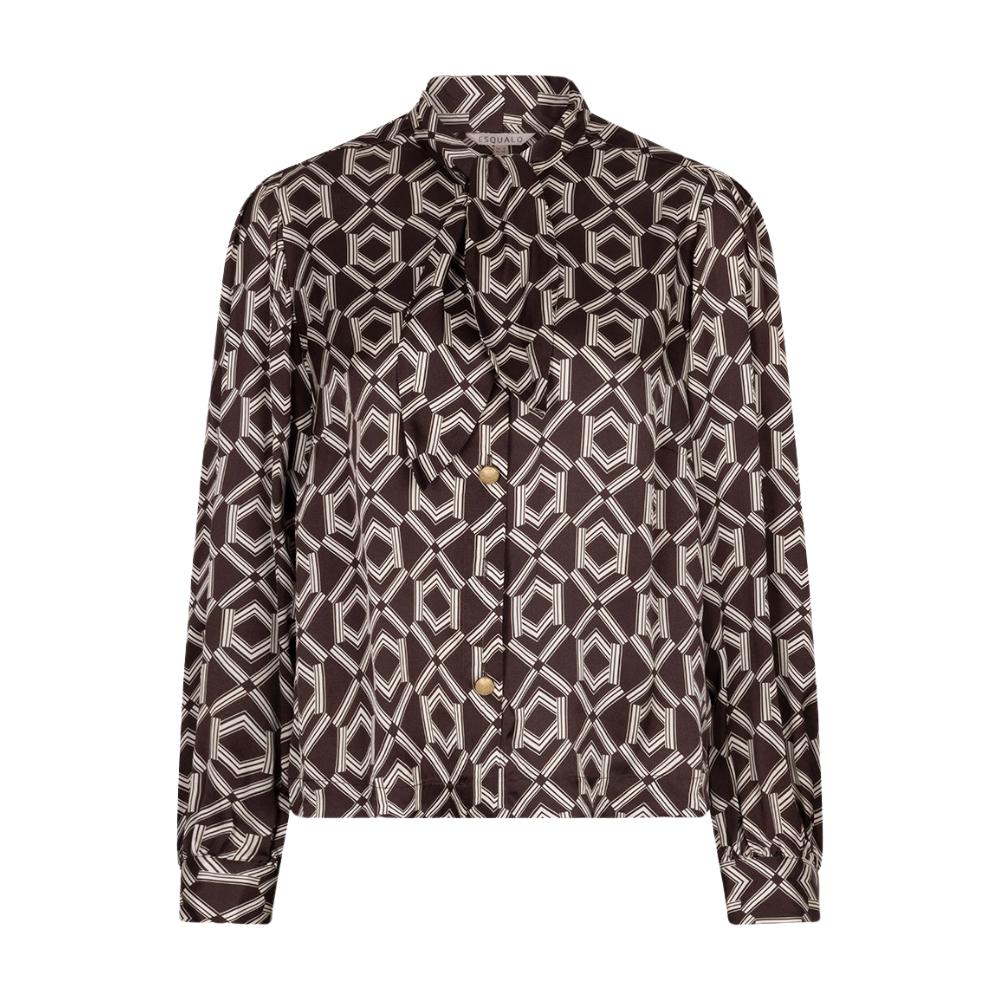 EsQualo - Blouse short bow Warm Cacao - Print