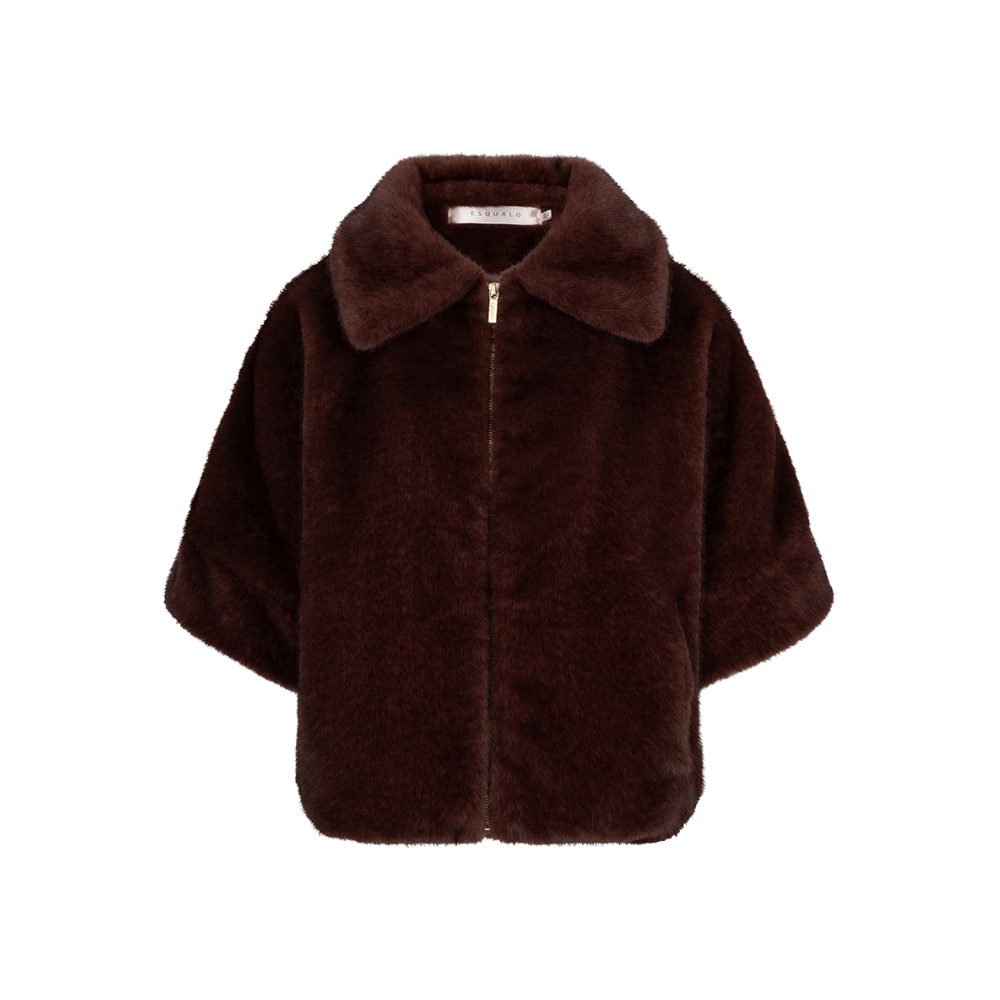 EsQualo - Coat poncho fake fur - Merlot