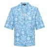 Mi Piace - Blazer Short Sleeve Denim Embroidery Print - Bleached Denim