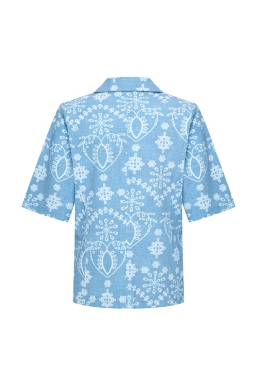 Mi Piace - Blazer Short Sleeve Denim Embroidery Print - Bleached Denim