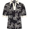 Polo Top Puff Sleeves Bow Print - Dark Blue | Off White