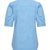 Mi Piace - Blouse Puff Sleeve Denim Print - Bleached Denim