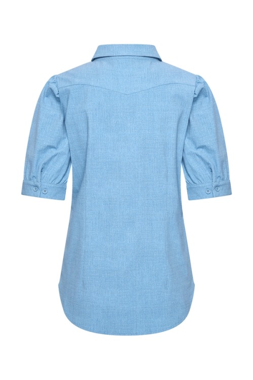 Mi Piace - Blouse Puff Sleeve Denim Print - Bleached Denim
