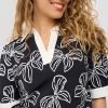 Polo Top Puff Sleeves Bow Print - Dark Blue | Off White