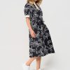 Polo Top Puff Sleeves Bow Print - Dark Blue | Off White