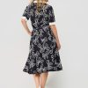 Polo Top Puff Sleeves Bow Print - Dark Blue | Off White
