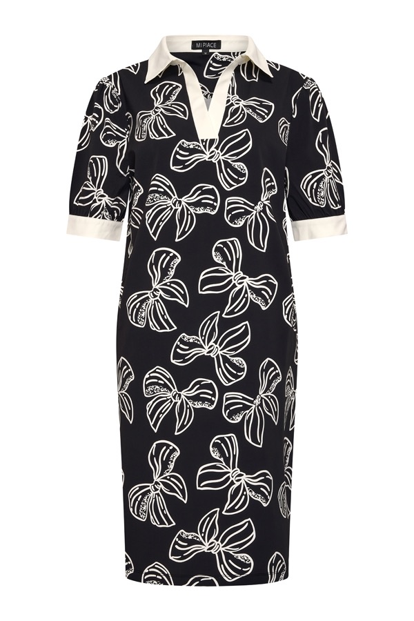 Mi Piace - Polo Dress Puff Bow Print - Dark Blue | Off White