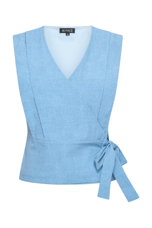 Mi Piace - Top Overslag Denim Print - Bleached Denim