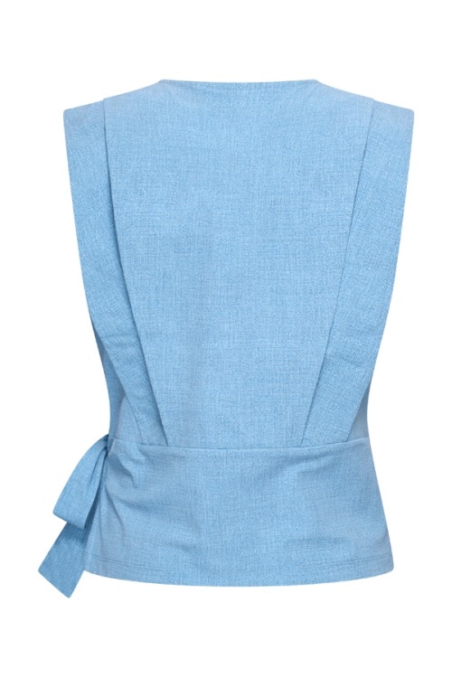 Mi Piace - Top Overslag Denim Print - Bleached Denim