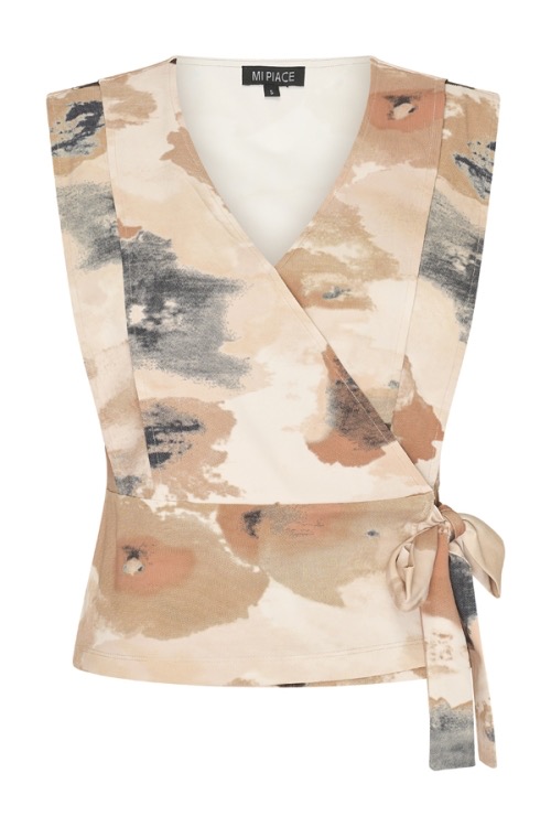 Mi Piace - Top Overslag Monet Print - Beige