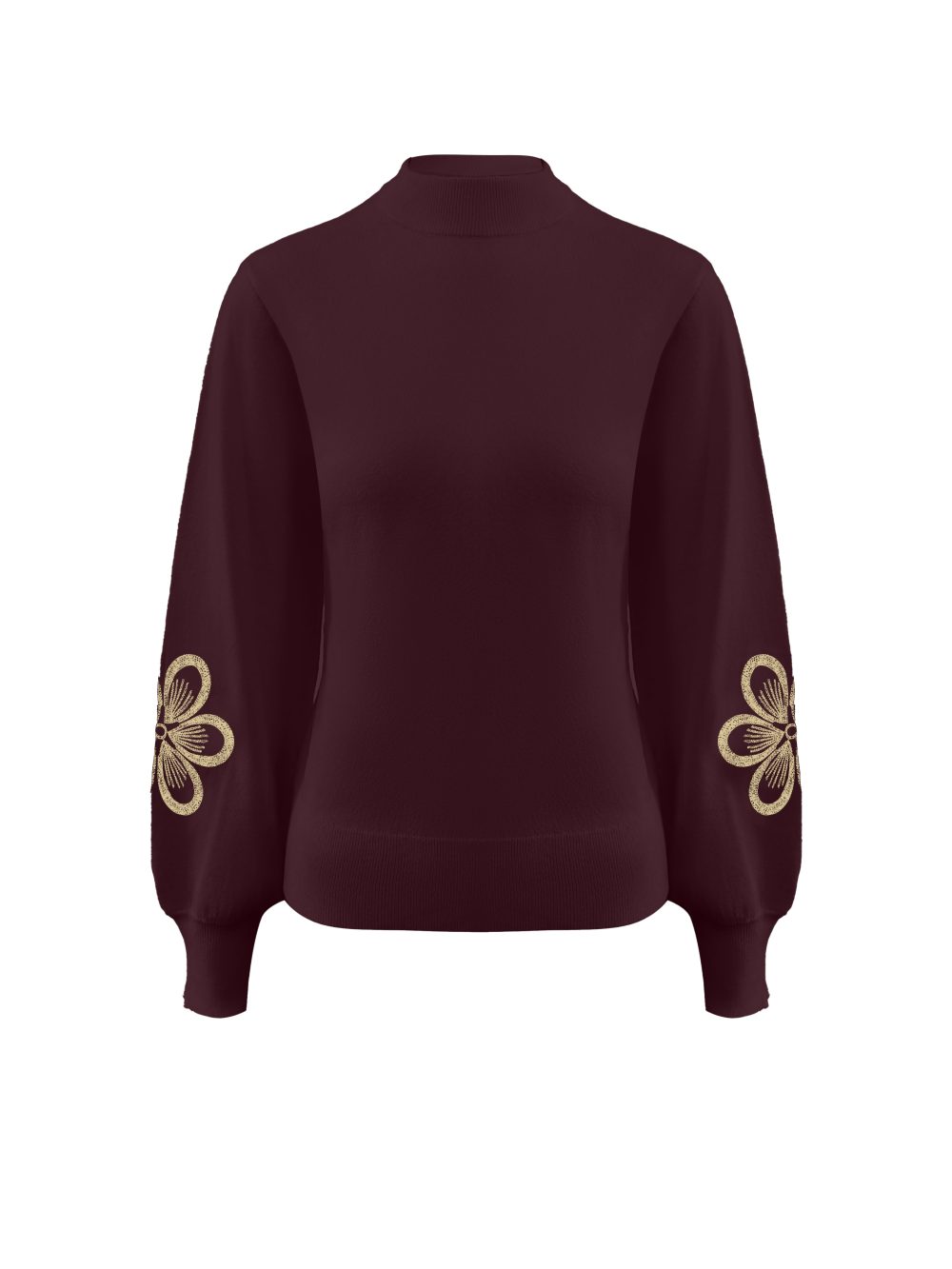 Triple Nine - Sweater Turtle Neck With Flower Embroidery - D.Brown
