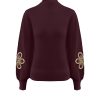 Triple Nine - Sweater Turtle Neck With Flower Embroidery - D.Brown