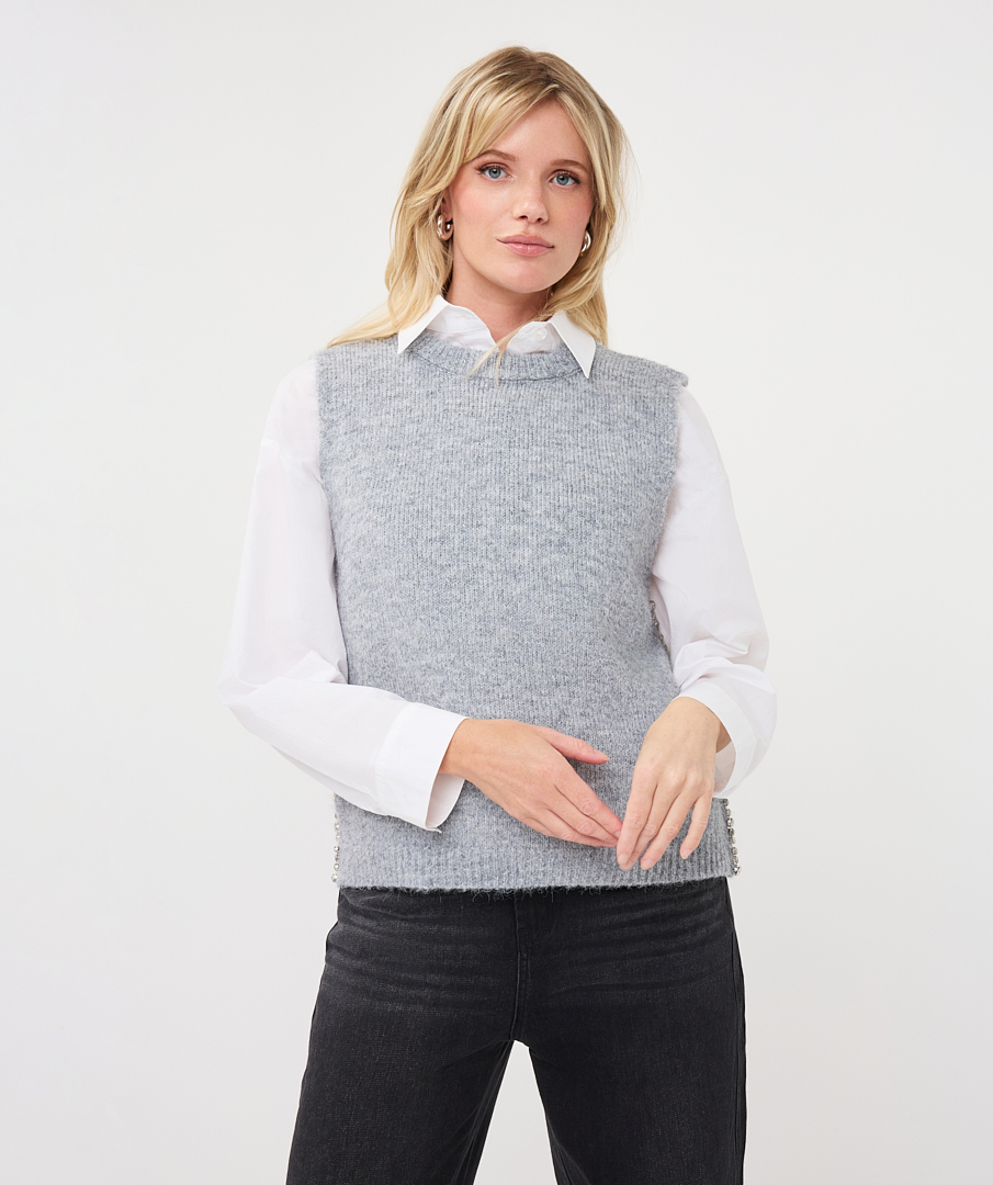 EsQualo - Gilet slv/lss diamonds - Light Grey