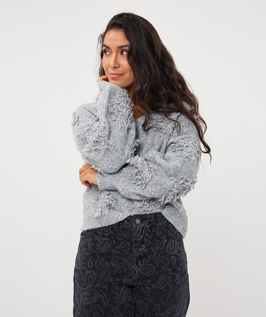 EsQualo - Sweater 3D fringes - Grey